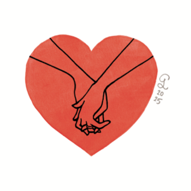 Illustration cœur mains entrelacées